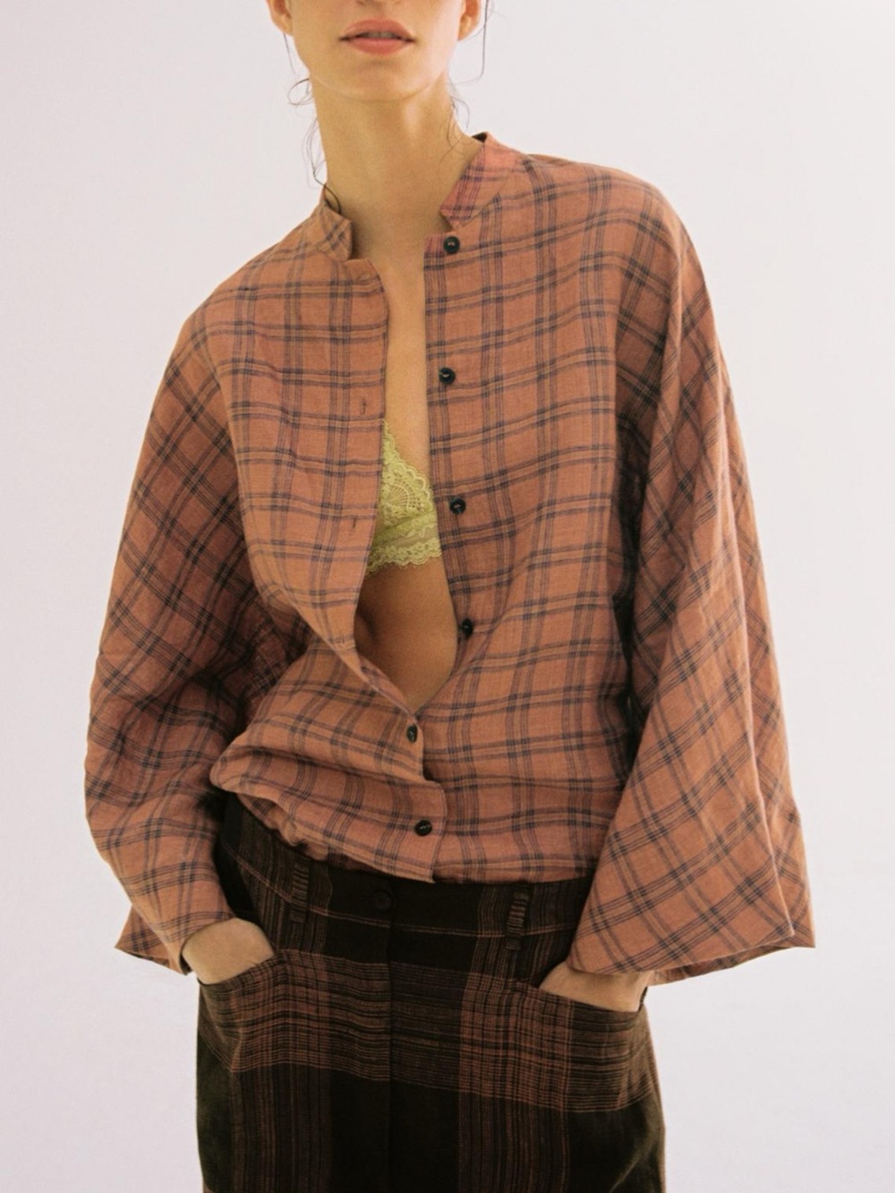 NWT Zara Checked Linen Shirt ZW Collection